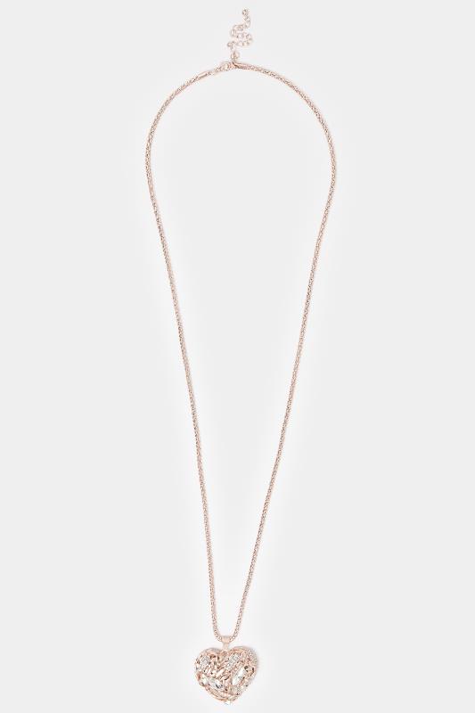 Rose Gold Long Heart Pendant Necklace | Yours Clothing  2