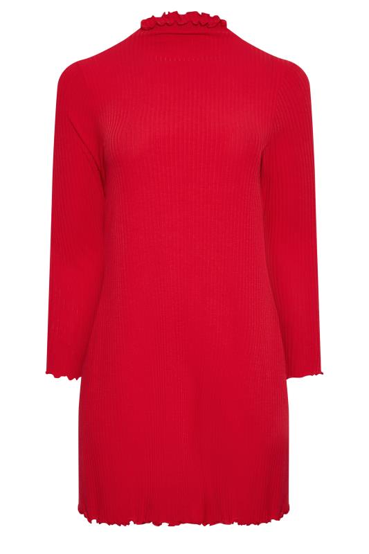 YOURS Curve Plus Size Red Ribbed Lettuce Hem Tunic Dress | Yours Clothing  6