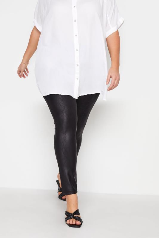 Plus Size Black Leather Look Leggings | Yours Clothing 1