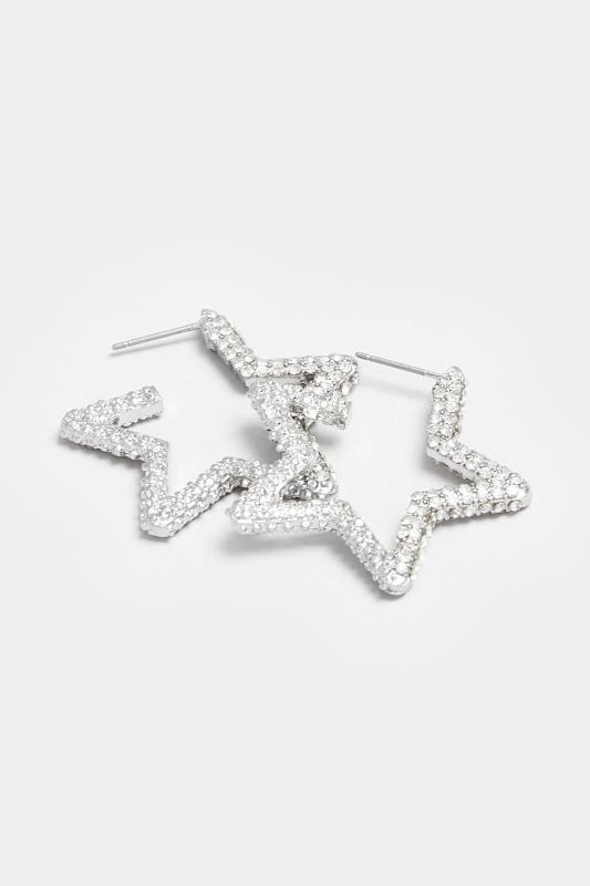 Silver Tone Diamante Star Hoop Earrings | Yours Clothing 3