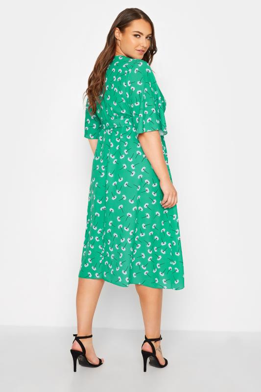 YOURS LONDON Plus Size Bright Green Floral Print Midi Wrap Dress | Yours Clothing 3