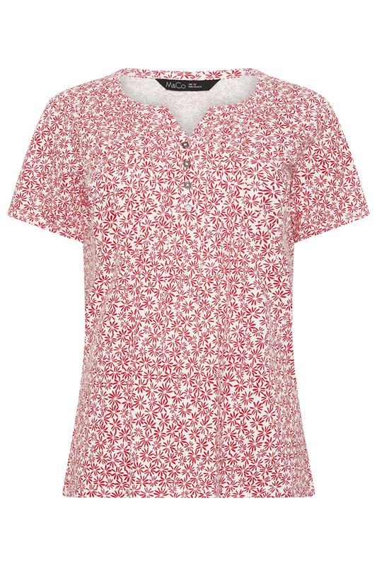 M&Co Red Floral Cotton Henley Top | M&Co 5