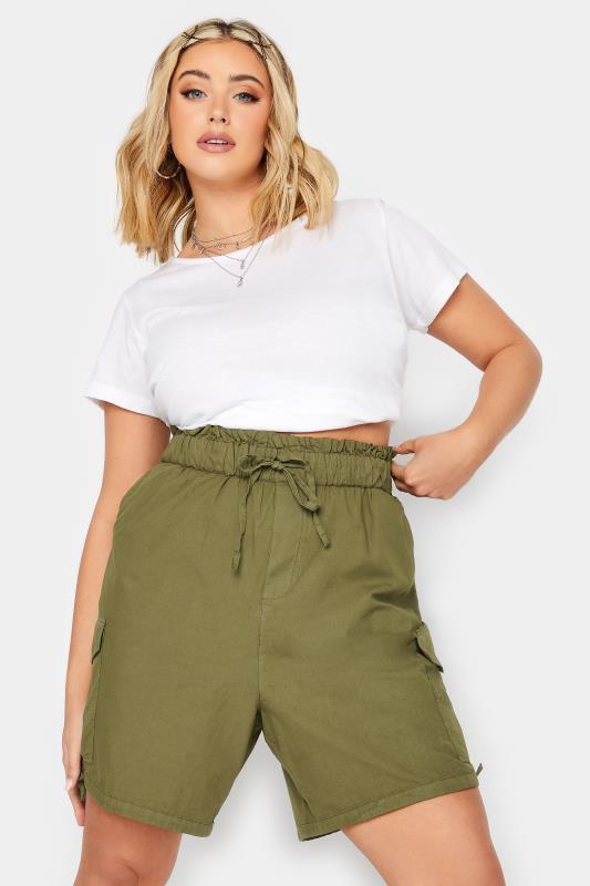 LIMITED COLLECTION Plus Size Khaki Green Paperbag Cargo Shorts