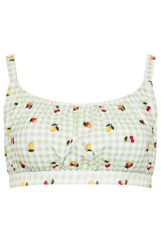 LIMITED COLLECTION Plus Size Green Gingham Fruit Print Bikini Top | Yours Clothing 6