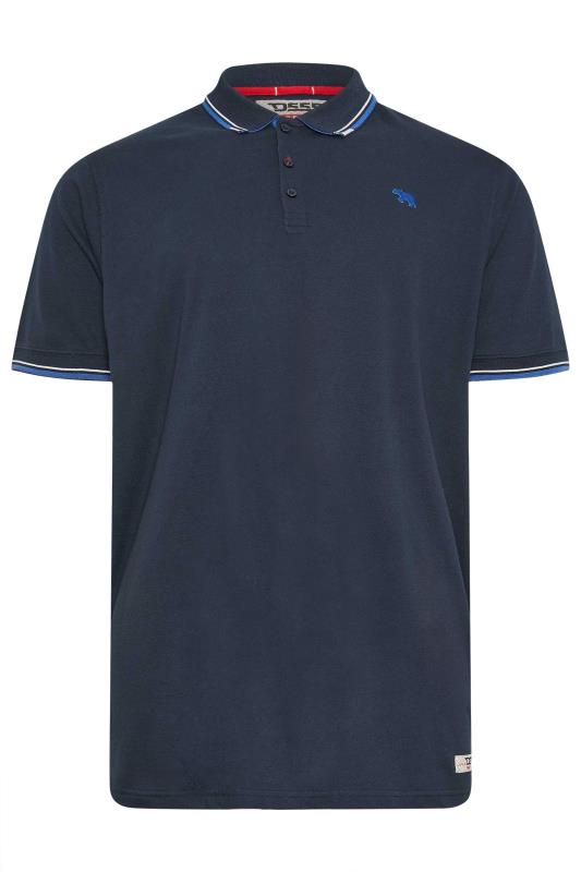 Men's  D555 Big & Tall Navy Blue Tipped Pique Chest Embroidered Polo Shirt