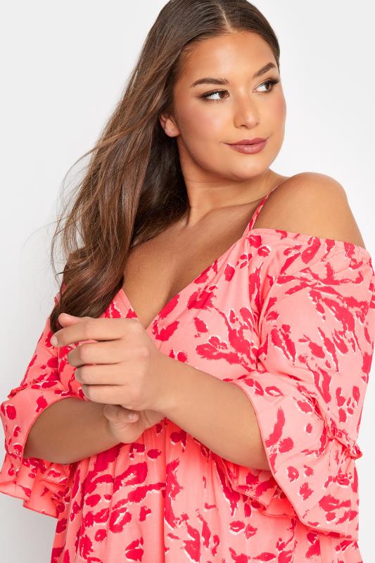 Plus Size Pink Leopard Print Cold Shoulder Top | Yours Clothing 4
