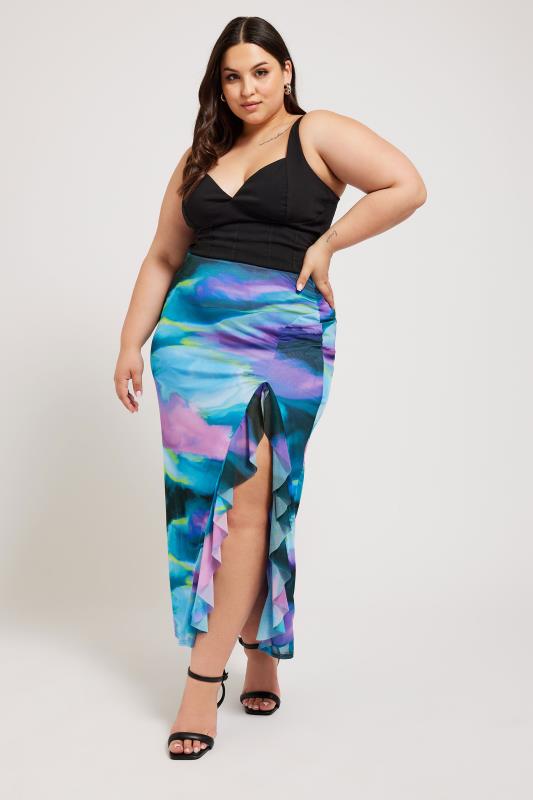 YOURS LONDON Plus Size Blue Abstract Print Ruffle Maxi Skirt | Yours Clothing 4