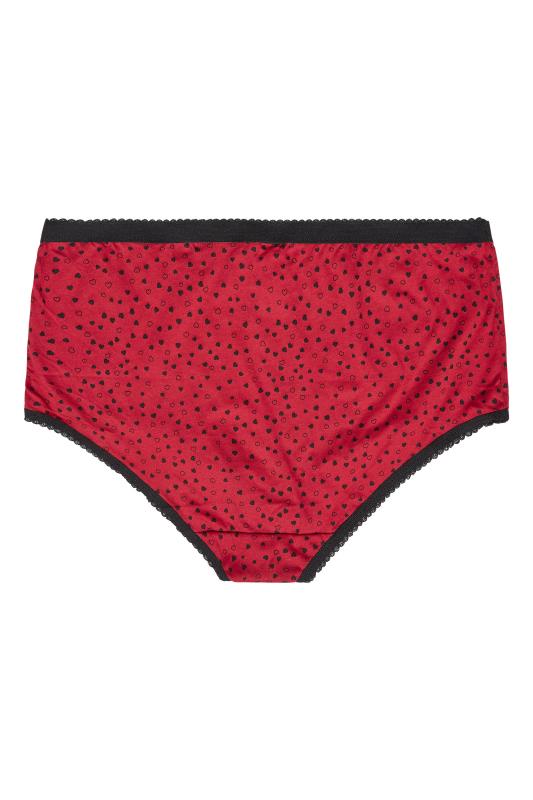 5 PACK Curve Red & Black Heart Print High Waisted Full Briefs 4