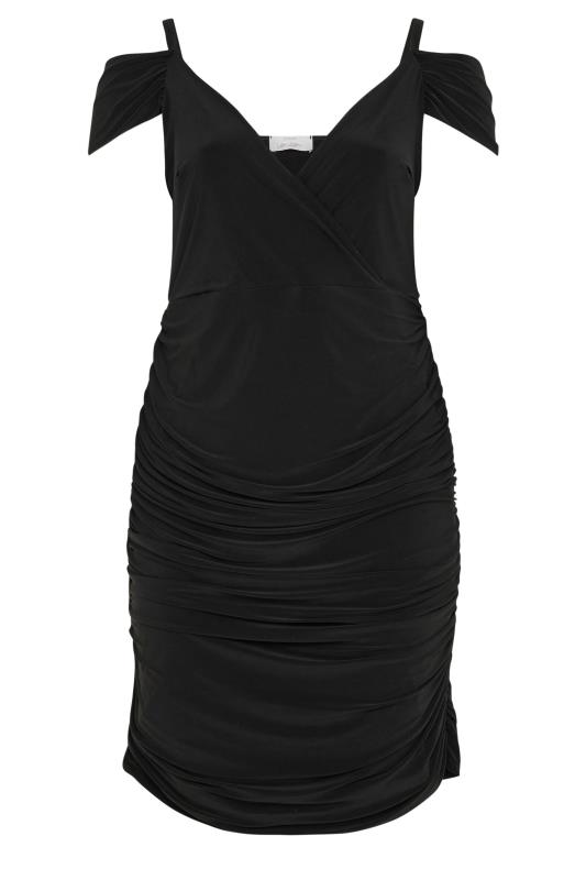 YOURS LONDON Curve Black Cold Shoulder Wrap Dress | Plus Size 5