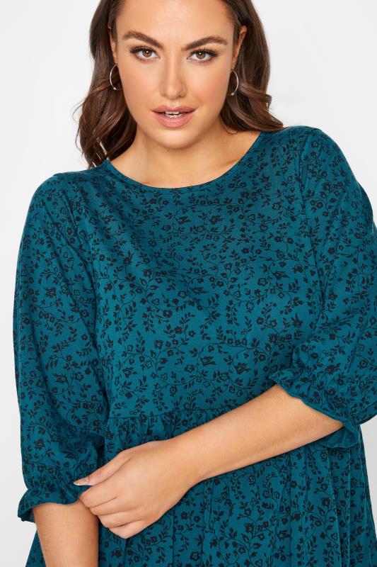 LIMITED COLLECTION Curve Teal Blue Ditsy Print Frill Peplum Top_D.jpg