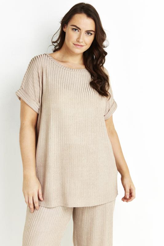 Plus Size Ribbed Sparkle Top Neutral 3