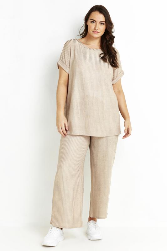  Grande Taille Evans Neutral Ribbed Sparkle Top