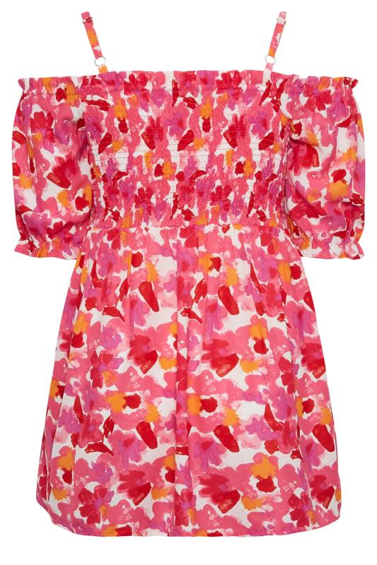 YOURS Plus Size Pink Floral Frill Cold Shoulder Top | Yours Clothing 8
