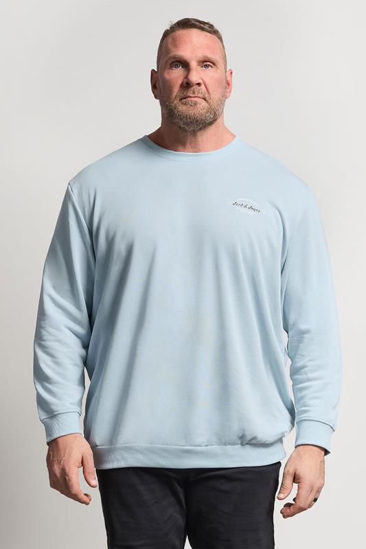JACK & JONES Big & Tall Celestial Blue Logo Sweatshirt | BadRhino 1