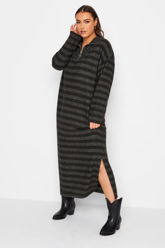 YOURS LUXURY Plus Size Black Stripe Print Soft Touch Jumper Dress | Yours Clothing 2