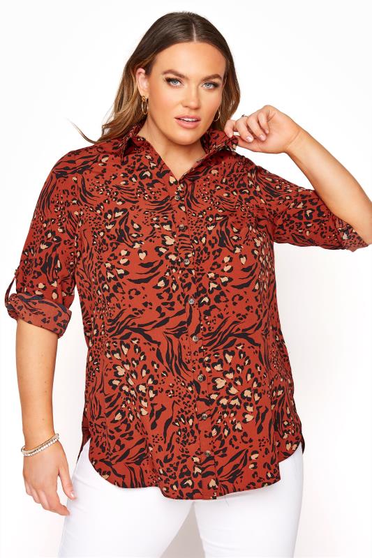 Rust Orange Animal Print Longline Shirt 