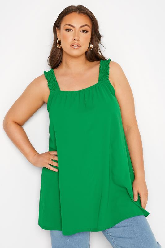 LIMITED COLLECTION Plus Size Green Shirred Strap Vest Top | Yours Clothing  1