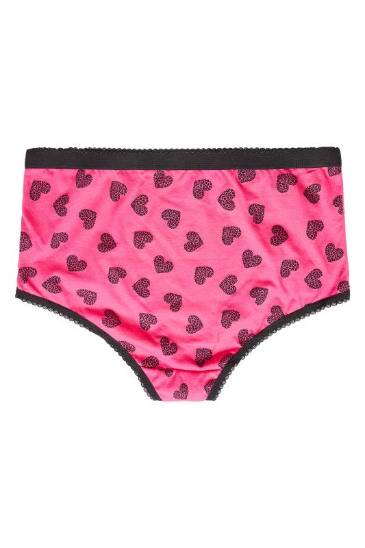 5 PACK Curve Black & Pink Animal Heart Print High Waisted Full Briefs 4