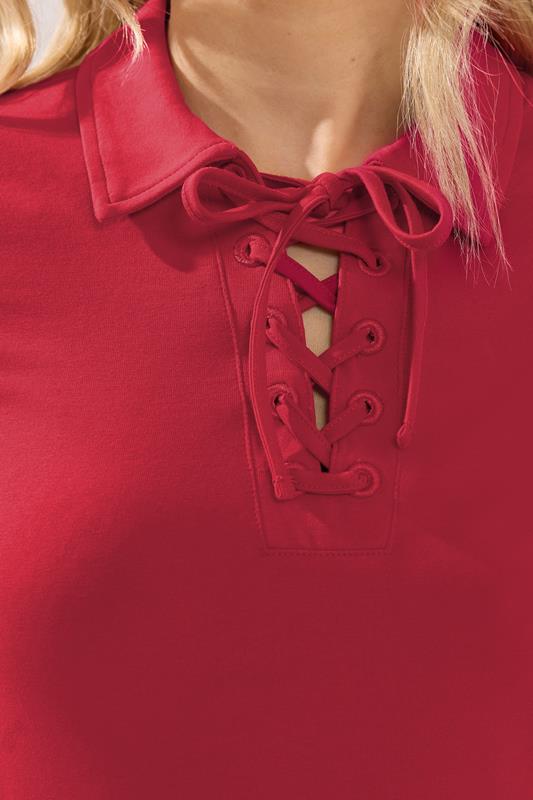 LTS Tall Women's Red Lace Up Collared T-Shirt | Long Tall Sally 4