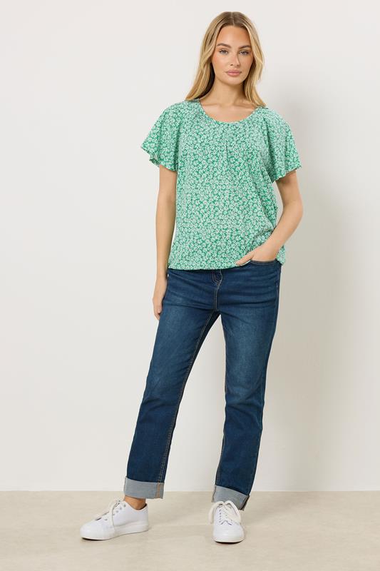 M&Co Green Floral Cotton Scoop Neck Top | M&Co 1