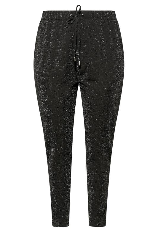 Plus Size Black Glitter Stretch Harem Joggers | Yours Clothing 4