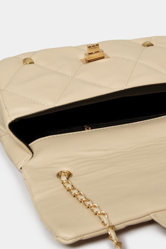 Cream Studded Quilted Chain Bag 5