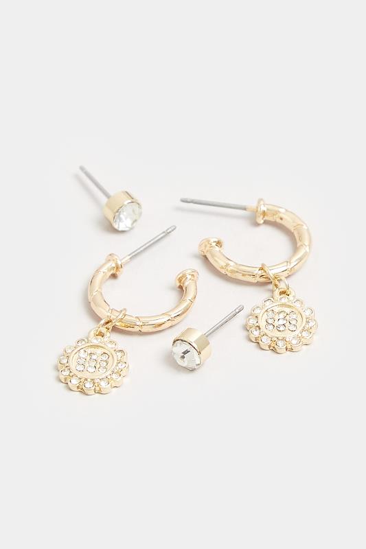Gold Small Diamante Hoop Drop Earrings | Yours Clothing  4