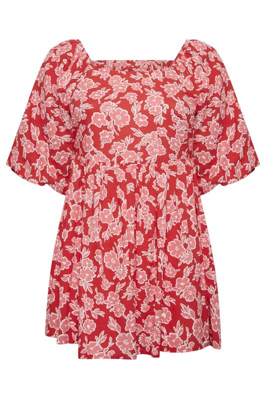 YOURS Curve Plus Size Red Floral Peplum Top | Yours Clothing  7