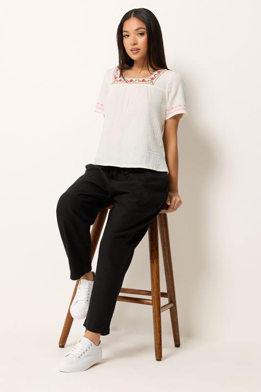 M&Co Petite White Floral Embroidered Cotton Square Neck Blouse | M&Co 1