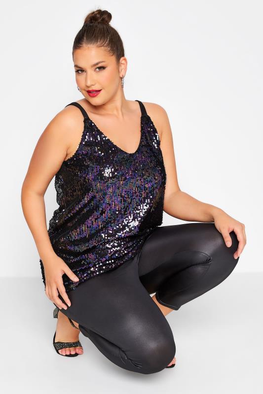 YOURS LONDON Plus Size Black Sequin Embellished Cami Top | Yours Clothing 4