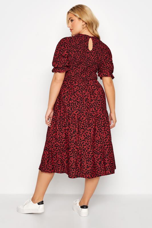 Curve Red Ditsy Print Puff Sleeve Smock Dress 2