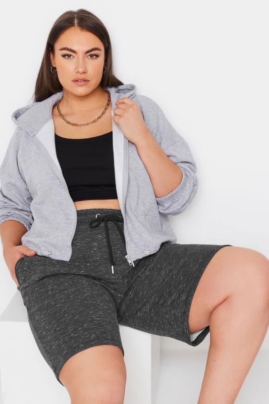 YOURS Plus Size Grey Marl Elasticated Jogger Shorts | Yours Clothing 2