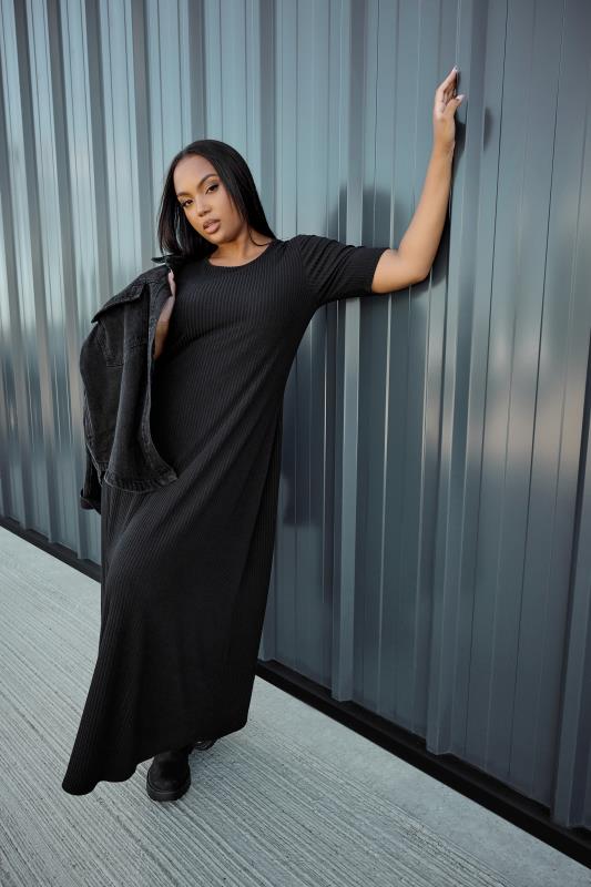 Black ribbed maxi dress online