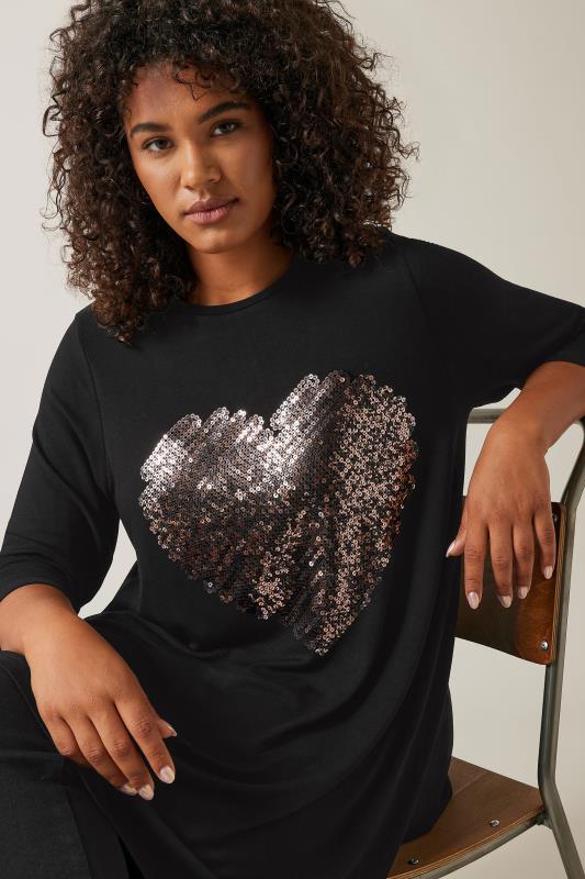 EVANS Plus Size Black Sequin Embellished Heart Top | Evans  5