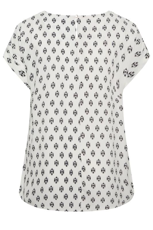 YOURS Plus Size White Printed Tab Sleeve Blouse | Yours Clothing 7