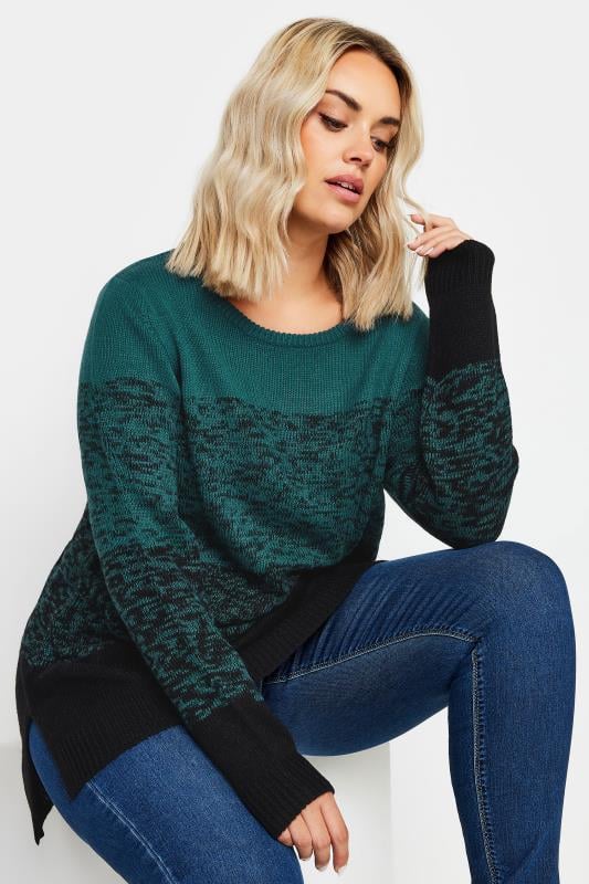 YOURS Plus Size Teal Blue Colourblock Jumper 4