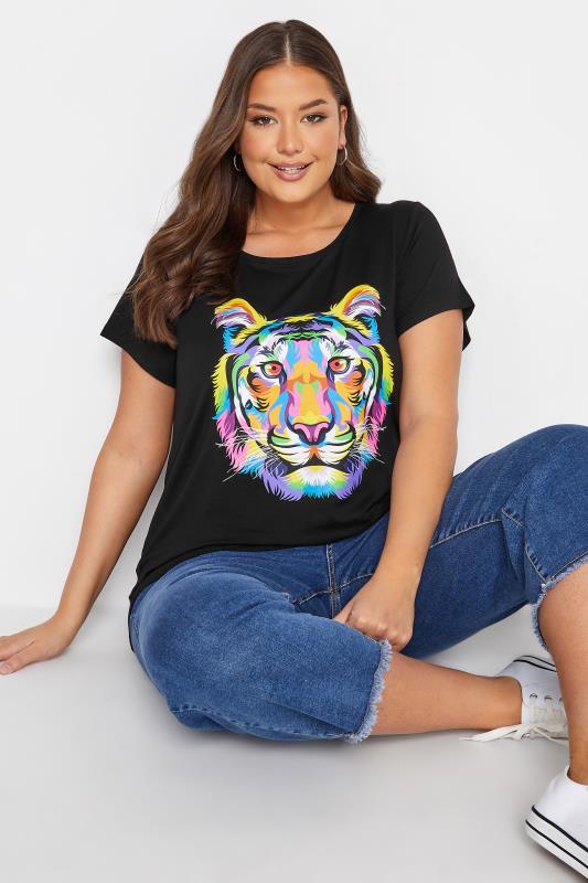 Plus Size Black Tiger Graphic Print T-Shirt | Yours Clothing  4