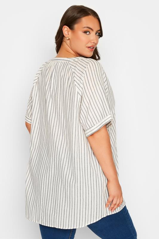 Plus Size White Stripe Cotton Placket Top | Yours Clothing 3