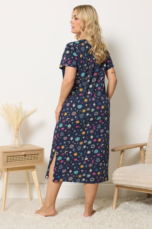 YOURS Plus Size Navy Blue Celestial Midaxi Nightdress | Yours Clothing 2