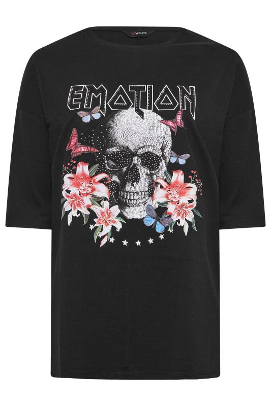 Plus Size Black 'Emotion' Skull Graphic Printed T-Shirt | Yours Clothing 6