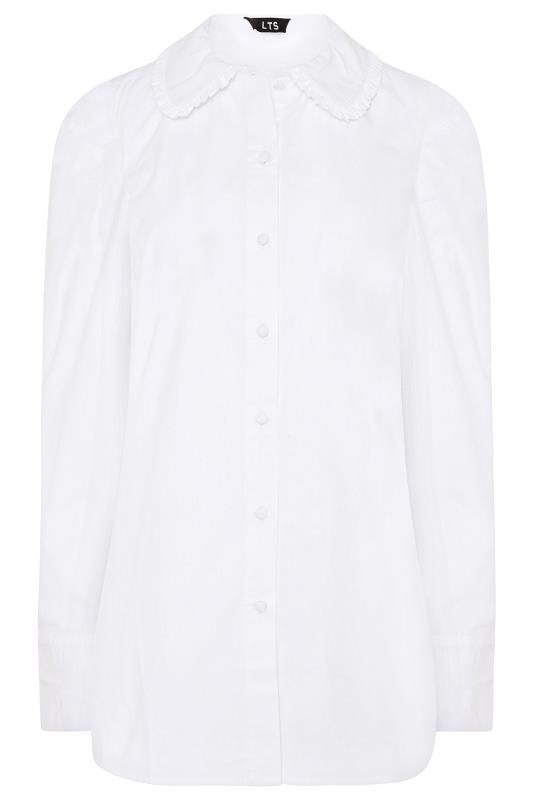 LTS White Cotton Ruffle Collar Shirt 7