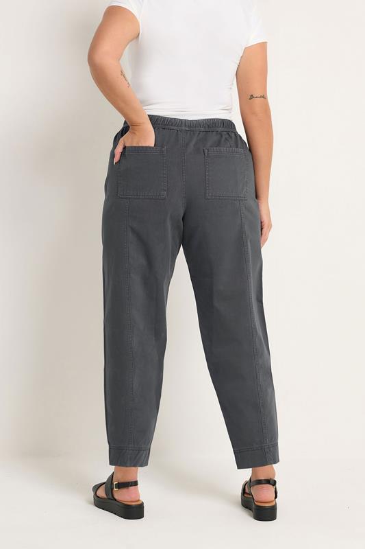 YOURS Plus Size Charcoal Grey Twill Barrel Leg Trousers | Yours Clothing 2