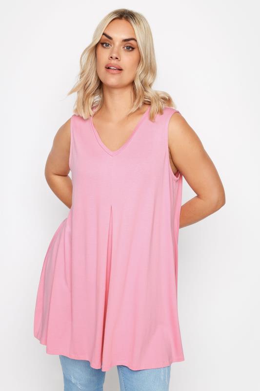 YOURS Plus Size Pink V-Neck Swing Vest Top | Yours Clothing 1