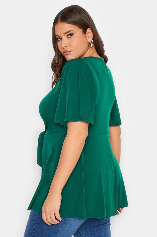 YOURS LONDON Plus Size Green Tie Front Angel Sleeve Top | Yours Clothing 3