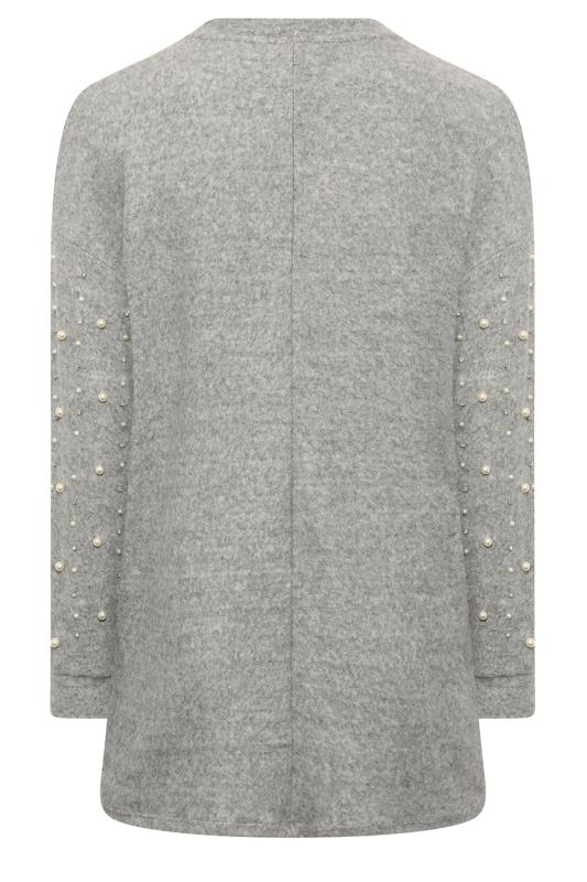 YOURS LUXURY Curve Grey Pearl & Sequin Embellished Long Sleeve Soft Touch Jumper | Yours Clothing 8