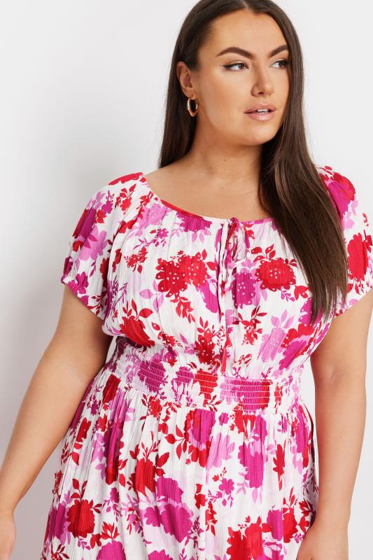 YOURS Plus Size Pink Floral Print Tie Front Maxi Dress | Yours Clothing 4