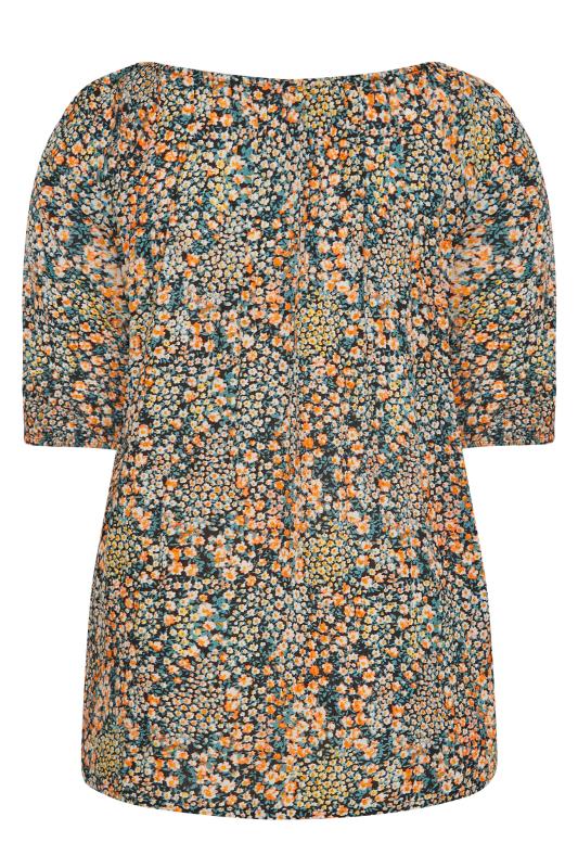 Plus Size Black & Orange Floral Print Bardot Top | Yours Clothing  7