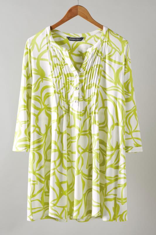 EVANS Plus Size Chartreuse Green Abstract Print Pintuck Blouse | Evans 5