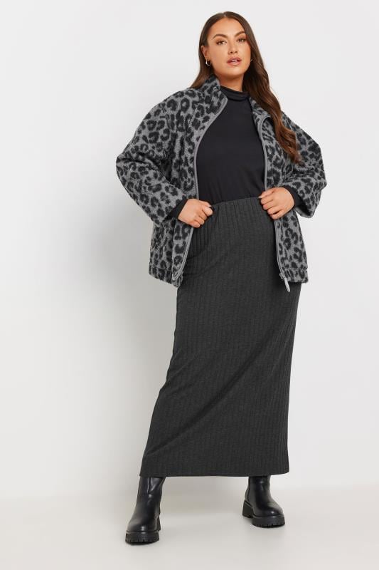  Tallas Grandes YOURS Curve Grey Ribbed Maxi Tube Skirt