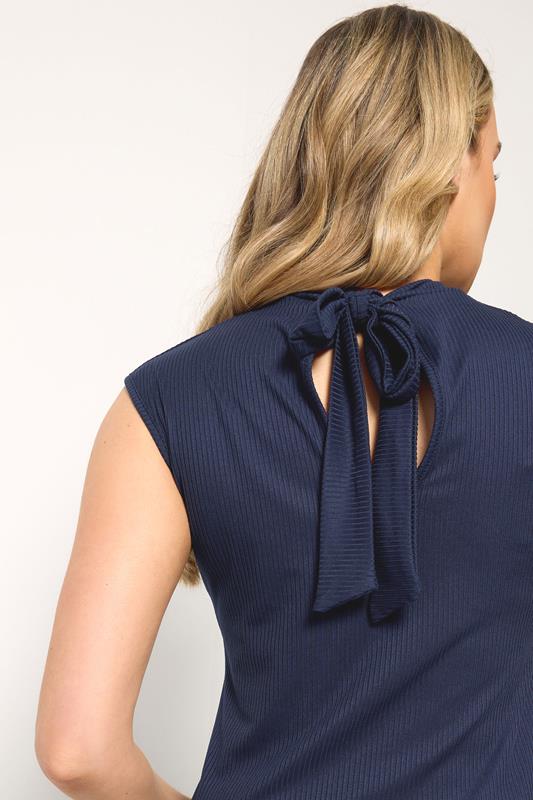LTS Tall Women's Navy Blue Ribbed Tie Back Top | Long Tall Sally 4